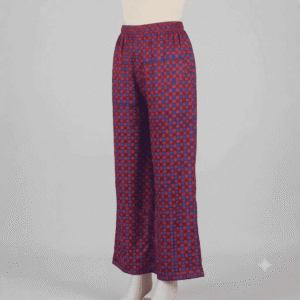Women's Maroon & Blue Checked Grid Ribbed Palazzos - Size L
