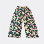 Women's Dark Green Floral Print Ribbed Palazzos - Size L