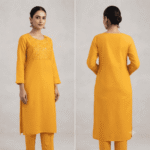 Women's Mustard Yellow Embroidered Cotton Kurti - Size L