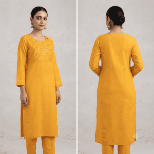 Women's Mustard Yellow Embroidered Cotton Kurti - Size L