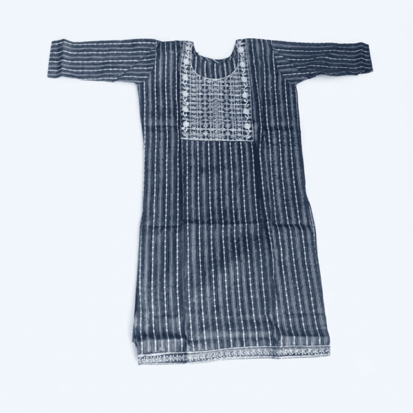 Women's Indigo Blue Striped Embroidered Cotton Kurti - Size L