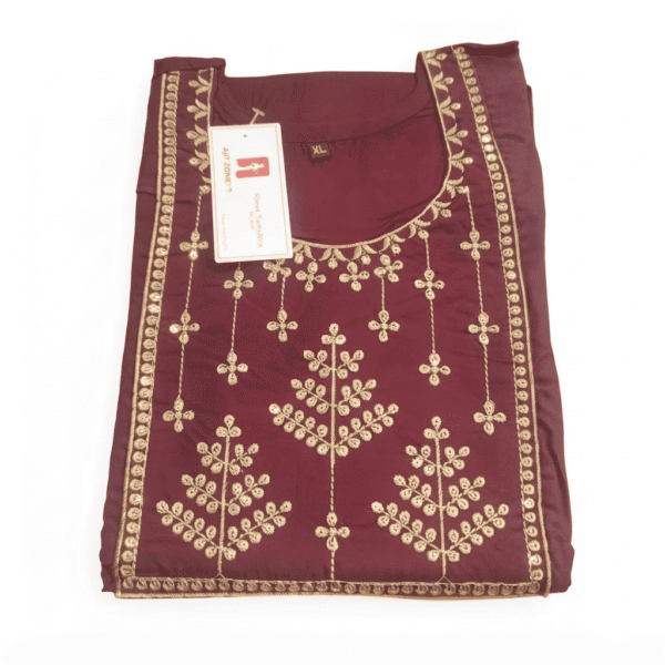 Women's Maroon Gold-Embroidered Cotton Kurti - Size XL