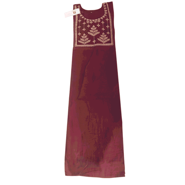 Women's Maroon Gold-Embroidered Cotton Kurti - Size XL