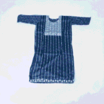 Women's Navy Blue Striped Embroidered Cotton Kurti - Size L