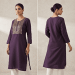 Women's Deep Plum Gold-Printed Cotton Kurti - Size L