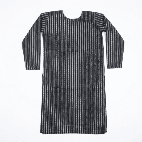 Women's Grey Striped Embroidered Cotton Kurti - Size L