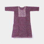 Women's Maroon Striped Embroidered Cotton Kurti - Size L