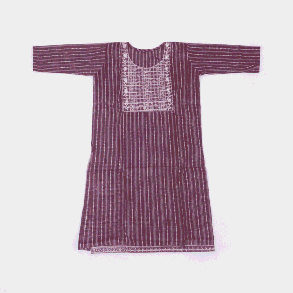 Women's Maroon Striped Embroidered Cotton Kurti - Size L
