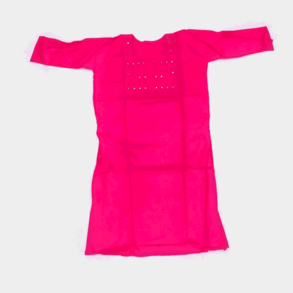 Women's Hot Pink Embroidered Cotton Kurti - Size L