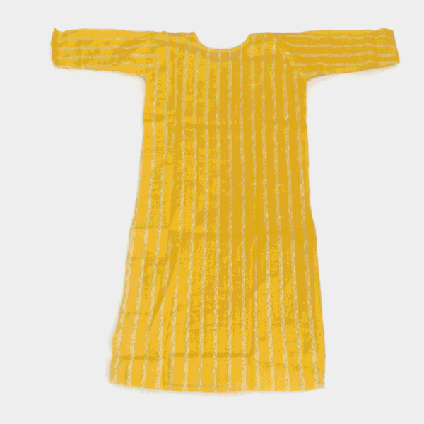 Women's Bright Yellow Striped Embroidered Cotton Kurti - Size L