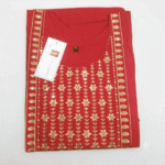 Women's Vibrant Red Gold-Embroidered Cotton Kurti - Size XL