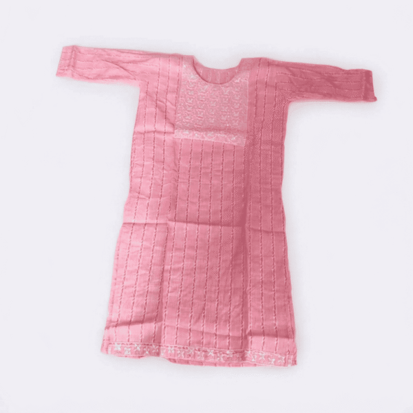 Women's Light Pink Striped Embroidered Cotton Kurti - Size L