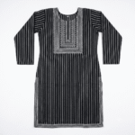 Women's Grey Striped Embroidered Cotton Kurti - Size L