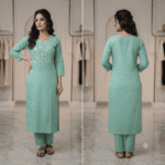 Women's Mint Green Mirror-Embroidered Cotton Kurti - Size 3XL