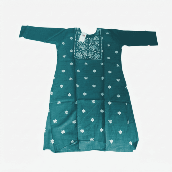 Women's Teal Blue Embroidered Cotton Kurti - Size XL