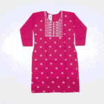 Women's Ranee Pink Floral Embroidered Cotton Kurti - Size XL