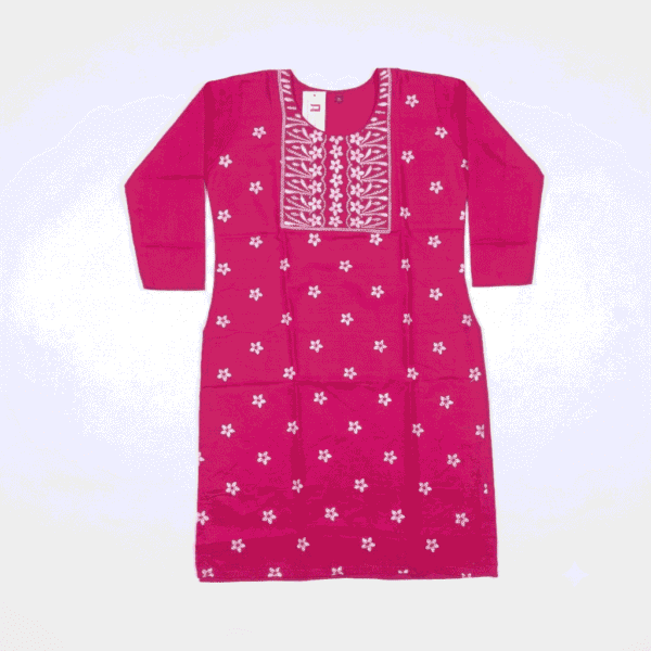 Women's Ranee Pink Floral Embroidered Cotton Kurti - Size XL