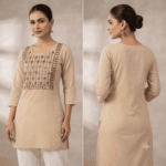 Women's Beige Embroidered Cotton Kurti - Size XL