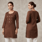 Women's Rich Brown Embroidered Cotton Kurti - Size L