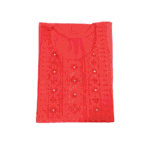 Women's Vibrant Red Embroidered Cotton Kurti - Size L
