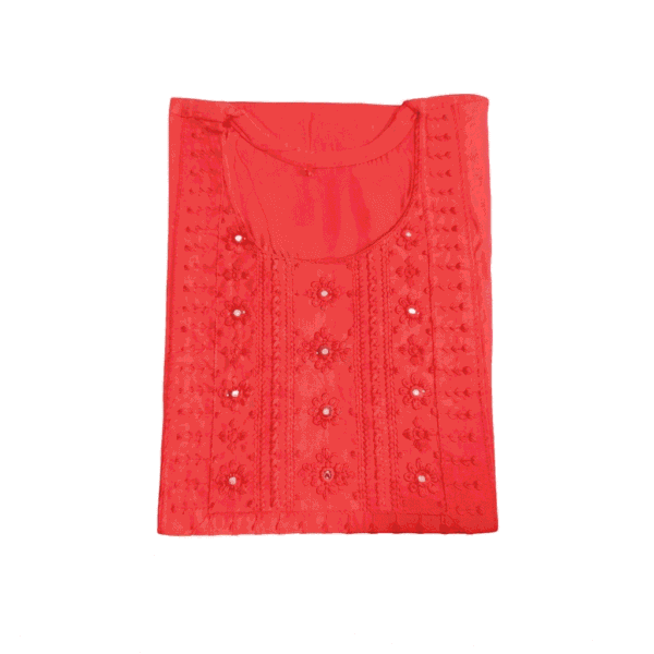 Women's Vibrant Red Embroidered Cotton Kurti - Size L