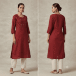 Women's Maroon Embroidered Cotton Kurti - Size L