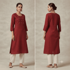 Women's Maroon Embroidered Cotton Kurti - Size L