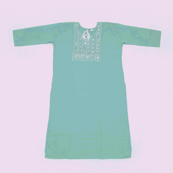 Women's Mint Green Mirror-Embroidered Cotton Kurti - Size 3XL