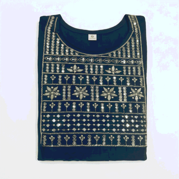 Women's Royal Blue Embroidered Cotton Kurti - Size L