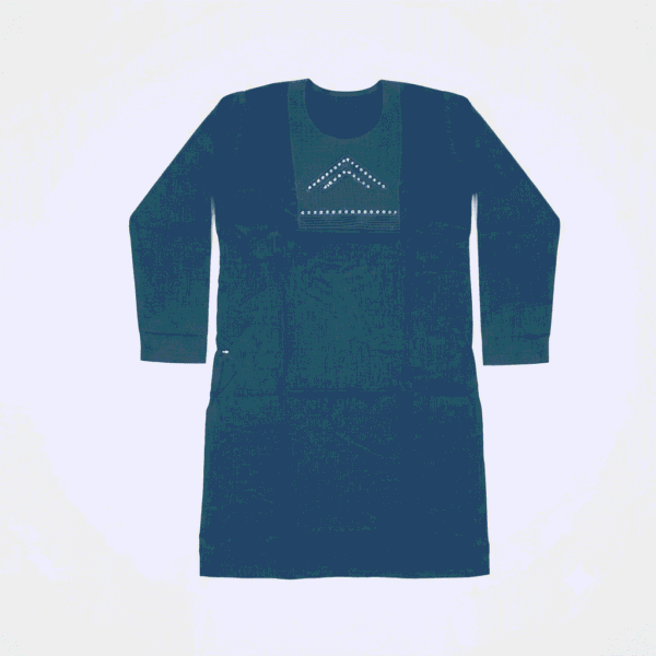 Women's Deep Blue Geometric Embroidered Cotton Kurti - Size L