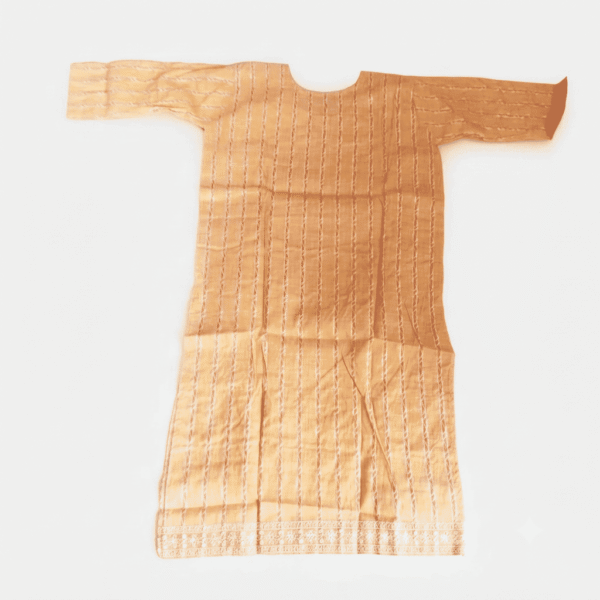 Women's Peach Striped Embroidered Cotton Kurti - Size L