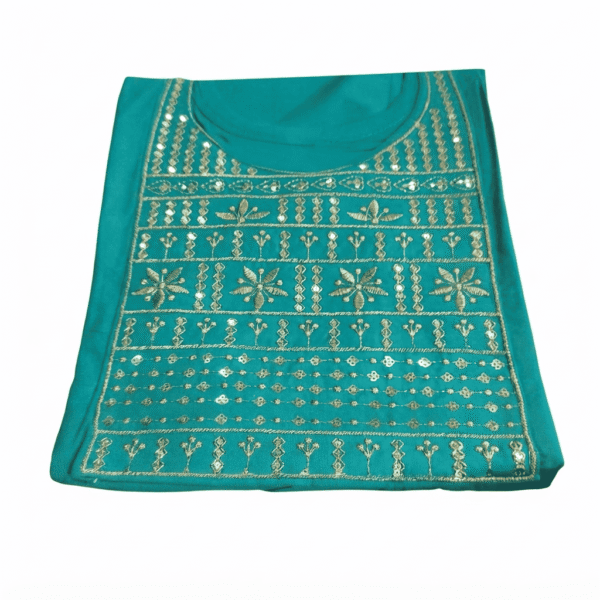 Women's Teal Blue Embroidered Cotton Kurti - Size XL