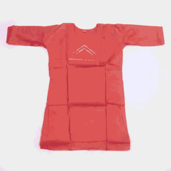 Women's Coral Orange Mirror-Embroidered Cotton Kurti - Size L
