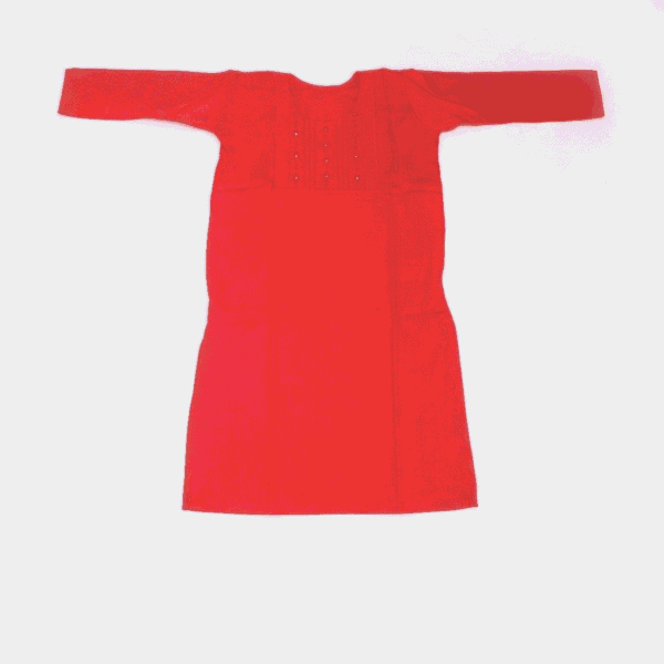 Women's Coral Orange Mirror-Embroidered Cotton Kurti - Size L