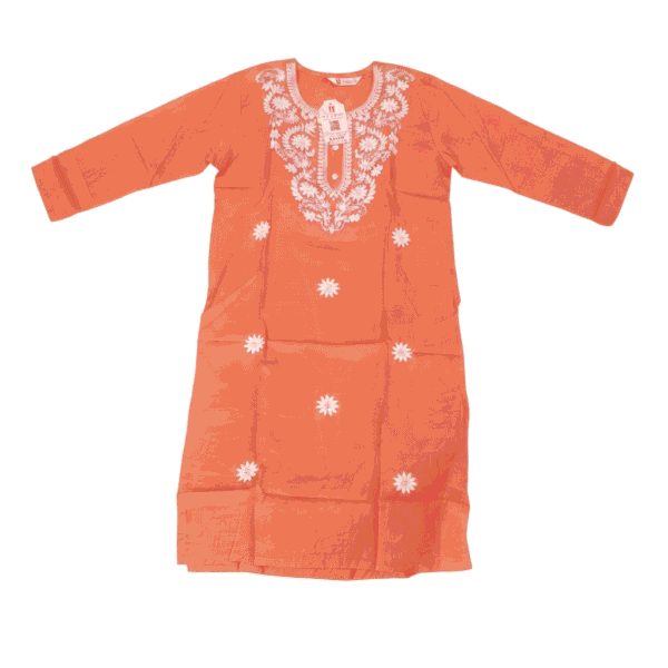 Women's Peach Floral Embroidered Cotton Kurti - Size XL