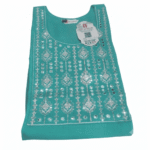 Women's Turquoise Blue Embroidered Cotton Kurti - Size 3XL