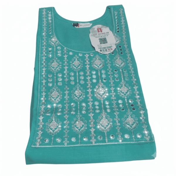 Women's Turquoise Blue Embroidered Cotton Kurti - Size 3XL