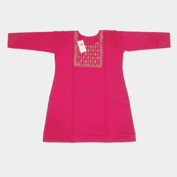 Women's Magenta Gold-Embroidered Cotton Kurti - Size XL