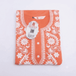 Women's Peach Floral Embroidered Cotton Kurti - Size XL