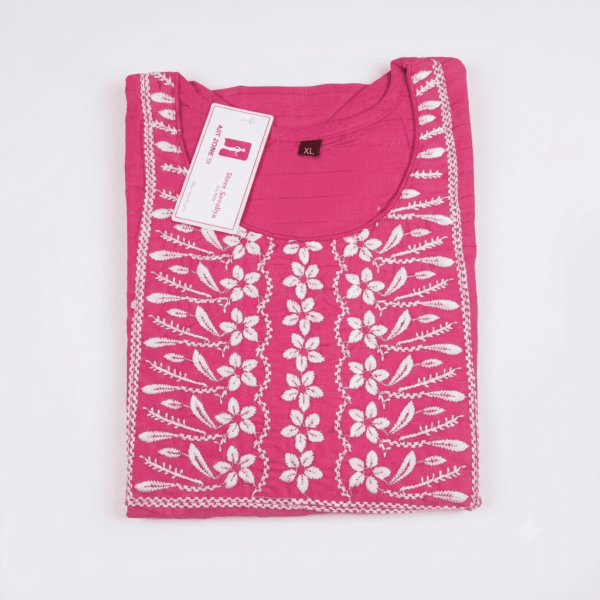 Women's Ranee Pink Floral Embroidered Cotton Kurti - Size XL
