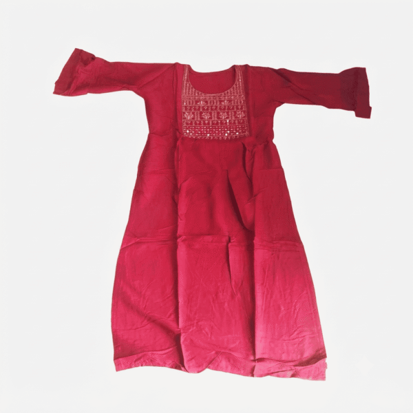 Women's Deep Maroon Mirror-Embroidered Cotton Kurti - Size XL