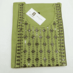 Women's Olive Green Embroidered Cotton Kurti - Size XL