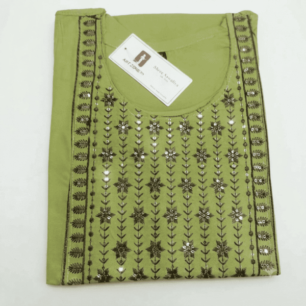 Women's Olive Green Embroidered Cotton Kurti - Size XL
