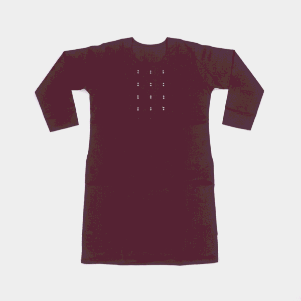 Women's Maroon Embroidered Cotton Kurti - Size L