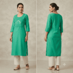 Women's Sea Green Embroidered Cotton Kurti - Size L