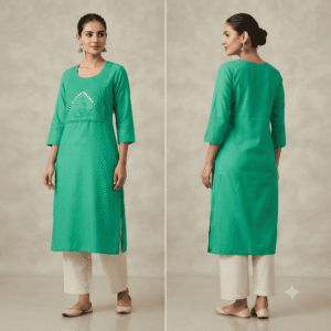 Women's Sea Green Embroidered Cotton Kurti - Size L