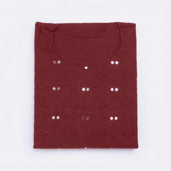 Women's Maroon Embroidered Cotton Kurti - Size L