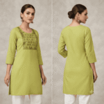 Women's Olive Green Embroidered Cotton Kurti - Size XL