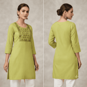 Women's Olive Green Embroidered Cotton Kurti - Size XL