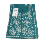 Women's Teal Blue Embroidered Cotton Kurti - Size XL
